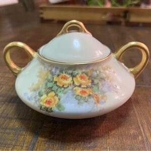 Elegant Floral Sugar Bowl with Gold Accents